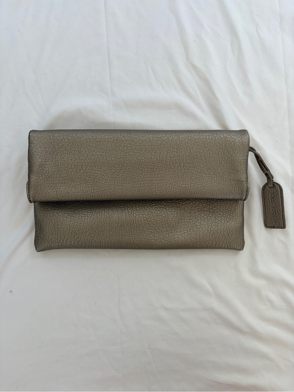 Sole Society Metallic Taupe Pebbled Vegan Leather Bag